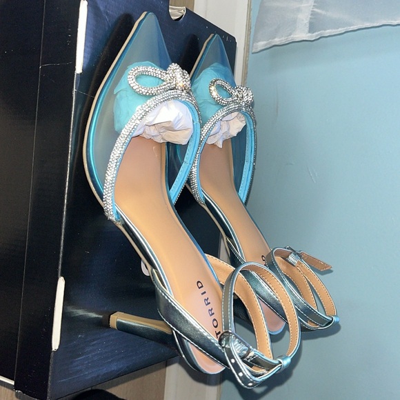 Blue transparent heels. New only tried them on once. Brand: Torrid, size: 9.5WW - Picture 2 of 6